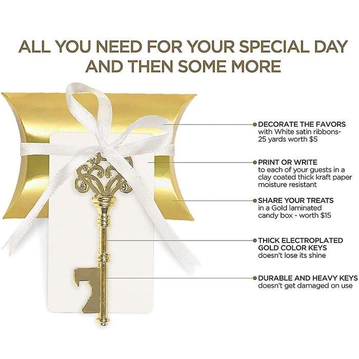 50 Set Wedding Favors for Party Bottle Opener with Card Tag & Ribbon