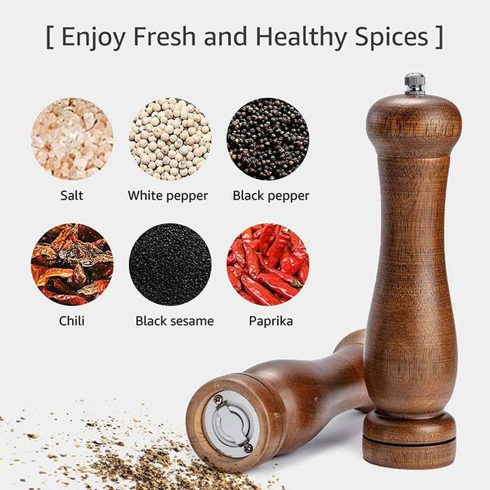 2pcs 8 Inch Antique Wooden Salt and Pepper Grinder Set for Seasoning