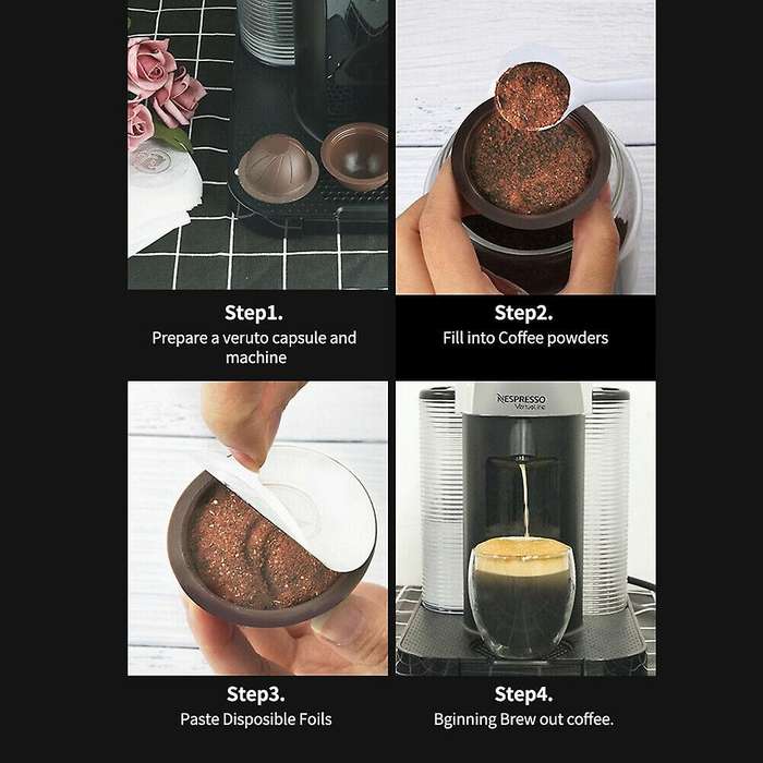 Reusable Coffee Capsule Pod for Nespresso Vertuoline+100pcs Foil Lids