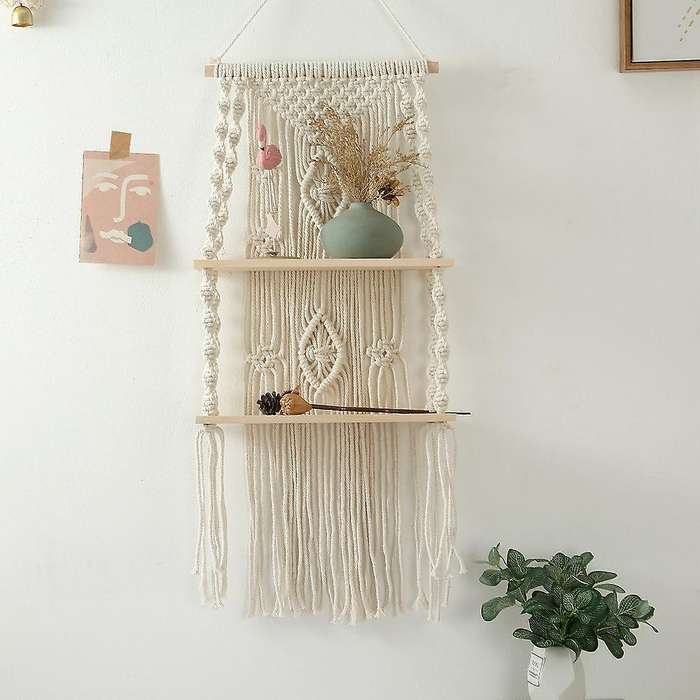 Handmade Tassel Macrame Wall Hanging Shelf Boho Cotton Rope Shelf