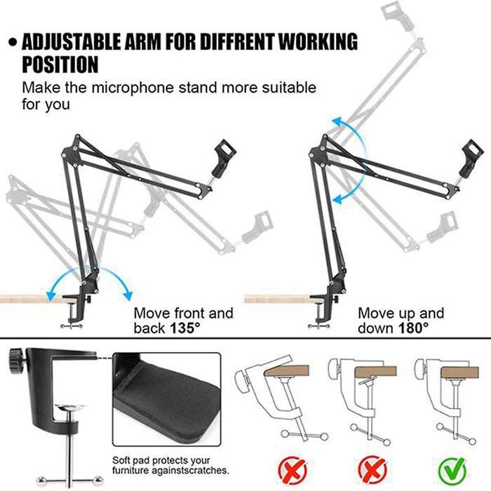 Mic Boom Arm Stand,adjustable Game Microphone Boom Scissor Arm Stand