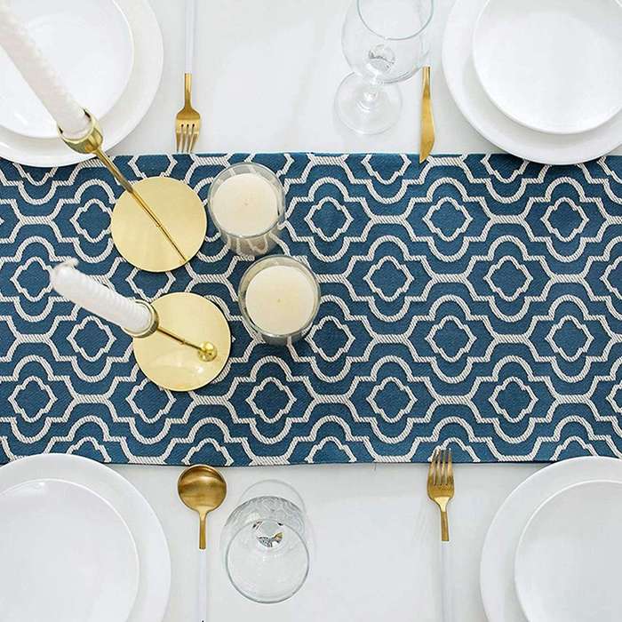 2x Blue Table Runner 86 Inches Jacquard Coffee Table Runner