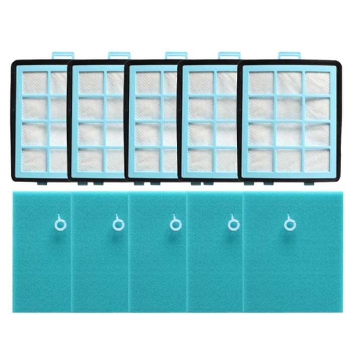 5pcs Sponge Cotton & 5pcs Hepa Filters for Philips Fc8760 Fc8761