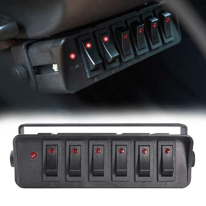 6 Gang On/off Rocker Switch Box with Red Led Light
