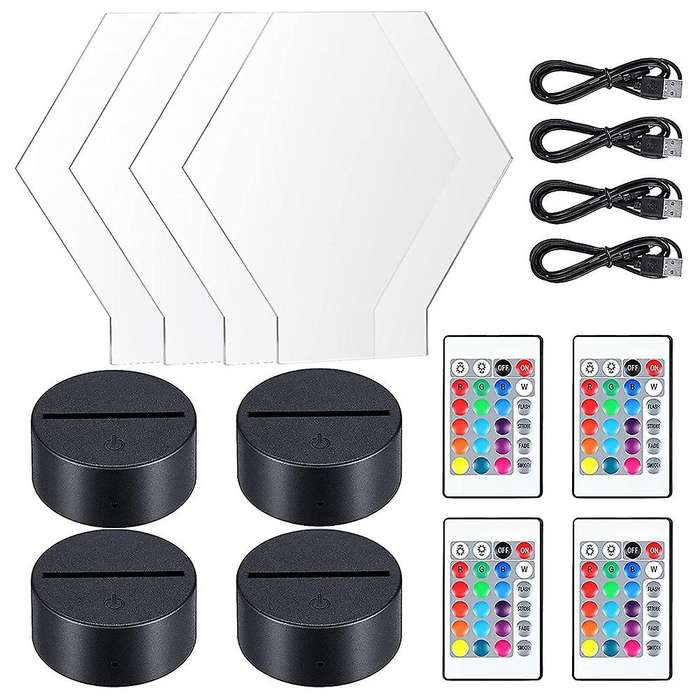 3d Night Led Light Lamp Base with 4 Clear Acrylic Sheets,remote