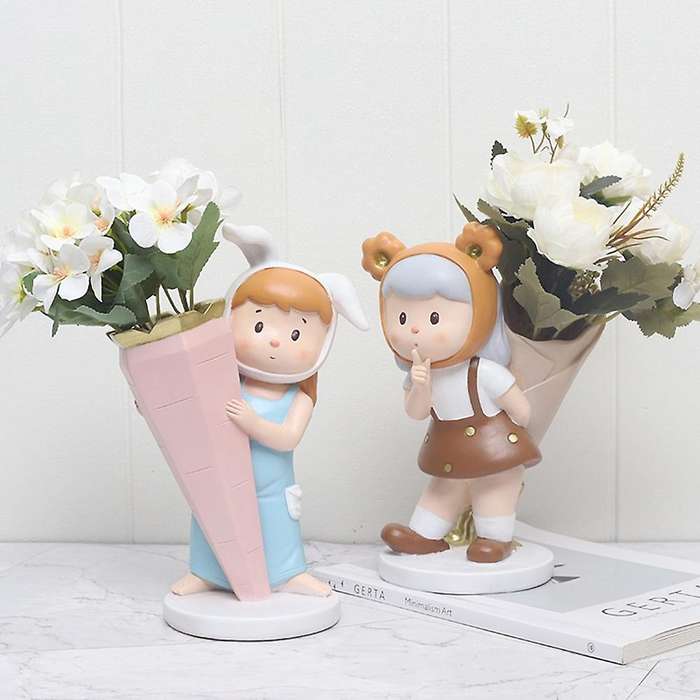 Gift Home Desktop Decoration Girl Holding Vase Resin Flower Pot L