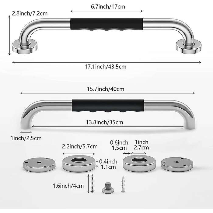 2 Pack 16 Inch Shower Grab Bar W/anti Slip Rubber Grip, Wall Mount