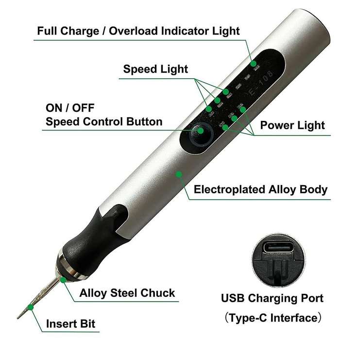 Portable Micro-engraving Pen, Professional Precision, Silver