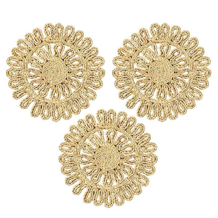 3pcs Round Woven Placemats for Dining Table Natural Braided Charger