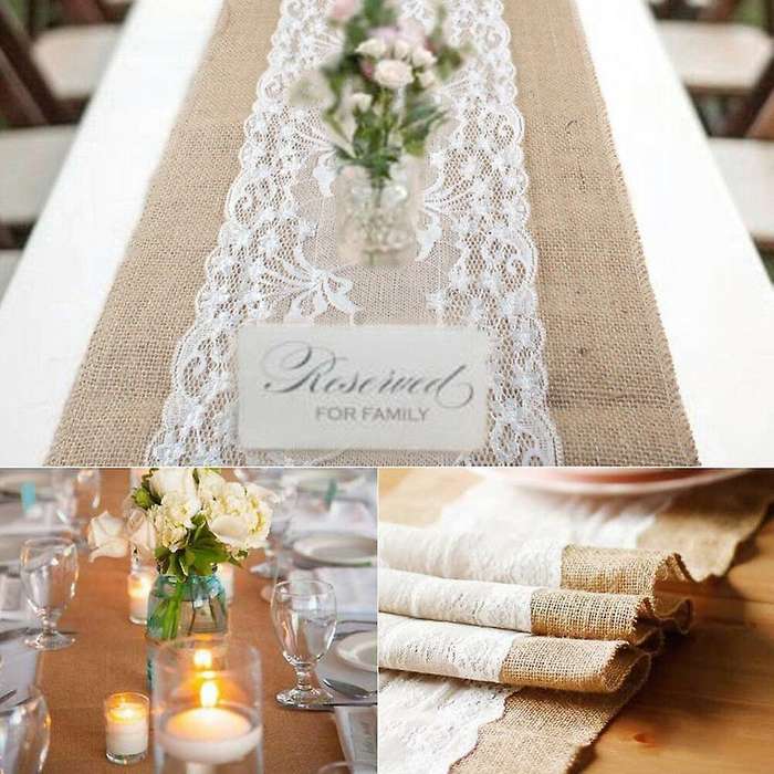 3pcs Table Runner Burlap Jute Lace Wedding Table Decorations 275x30cm
