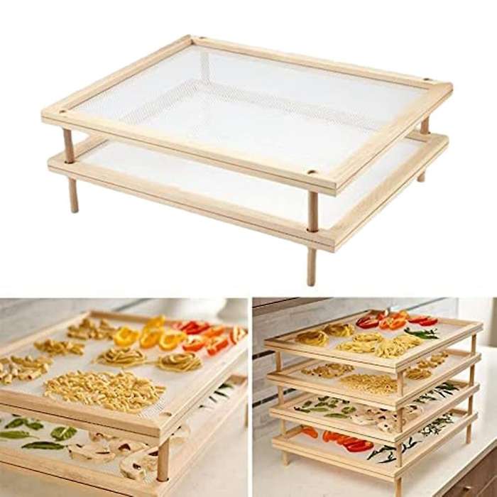 Stackable Food Dryer with Net Wooden Pasta Herb Drying Racks