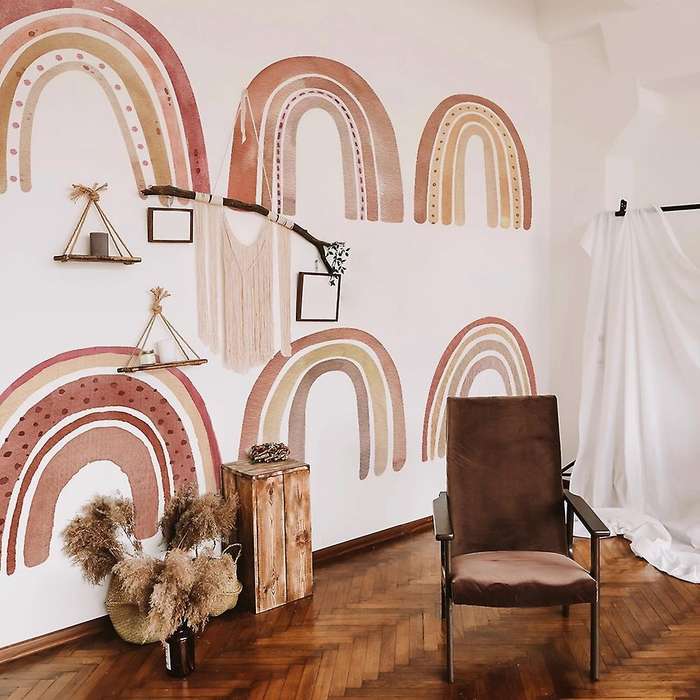 Watercolour Brown Big Rainbow Wall Stickers for Children's Decor,xxl