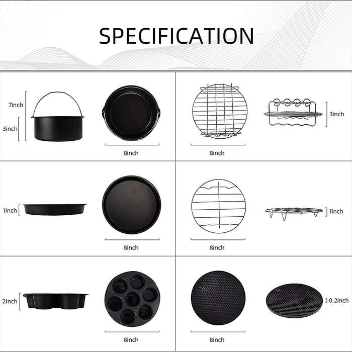 8 Inch Air Fryer Accessories Kit, Fit All 5.2qt-6.8qt Air Fryer