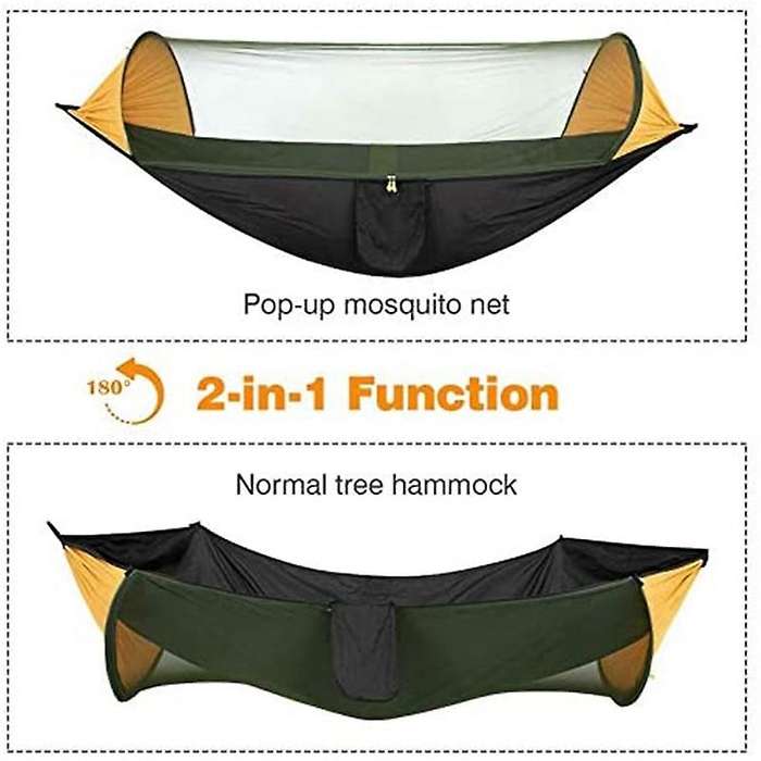 Portable Automatic Camping Hammock with Mosquito Net,black&yellow