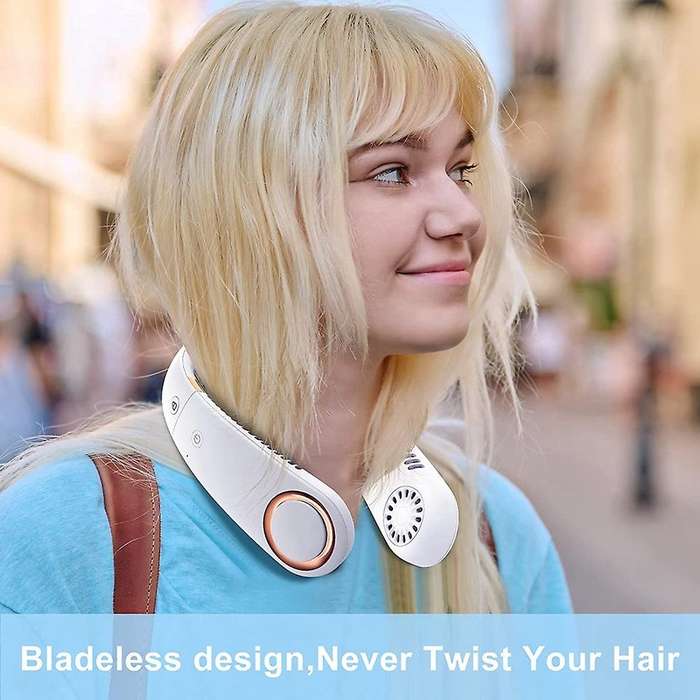 Portable Neck Fan, Foldable Hands Free Bladeless Neck Fan, White