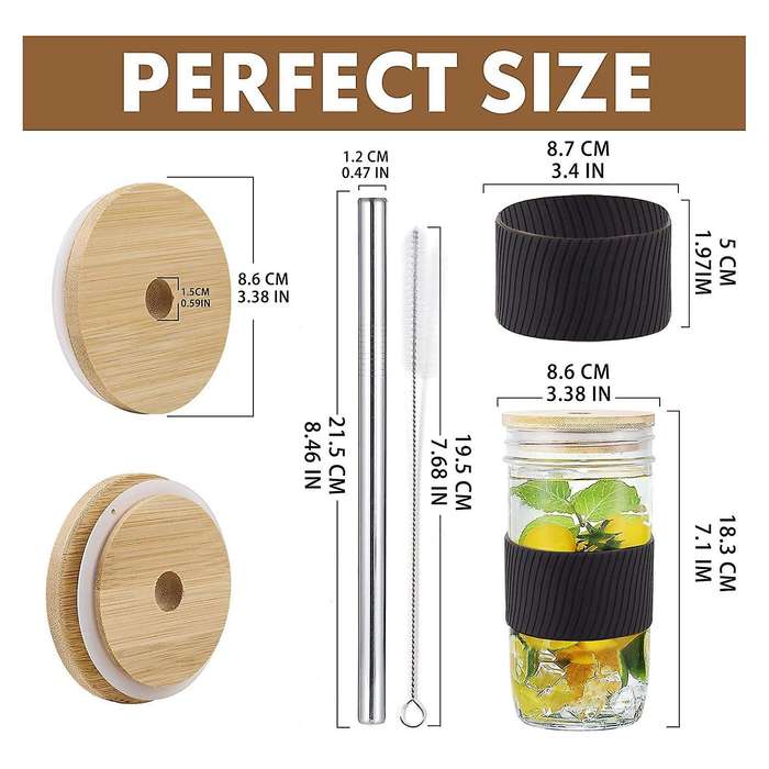 2 Pack Wide Mouth 24oz Mason Jars Drinking Glasses,with Bamboo Lids