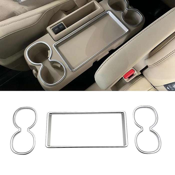 3pcs Car Matte Silver Rear Seat Water Cup Holder Decoration Frame