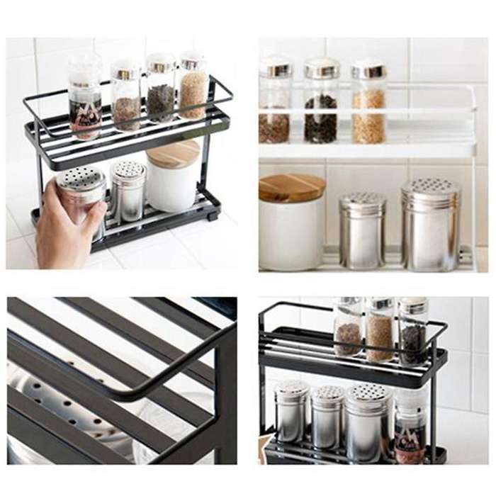 Kitchen Bathroom Wall Hanging 2 Layer Organizer Storage Rack Black