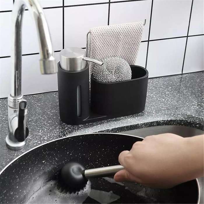 Sink Caddy Cleaning Kit with Soap Dispenser Black Clean Group