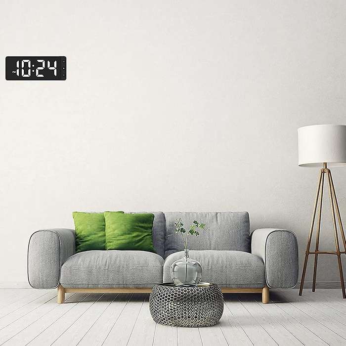 Led Digital Wall Clock with Large Display White Eu Plug