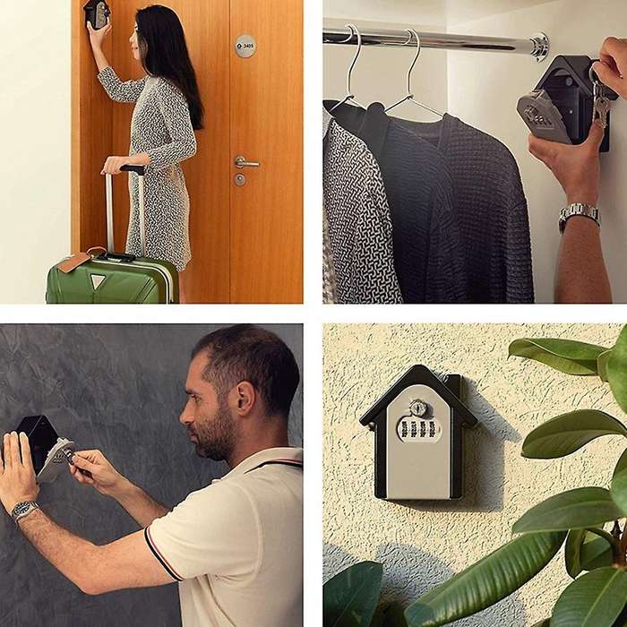 Anti-theft Password Key Lock Box Security Lock Metal Storage Box Gray