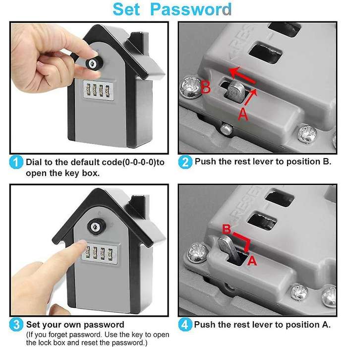 Anti-theft Password Key Lock Box Security Lock Metal Storage Box Gray