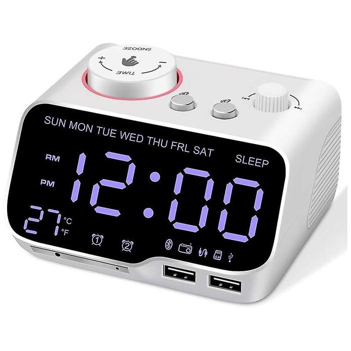 Digital Alarm Clock Radio Bluetooth Speaker,white Us Plug