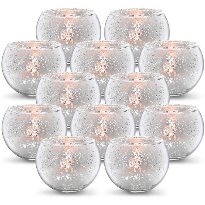 Round Golden Wishing Candle Holder Mercury Glass Holder 12-pcs Set B