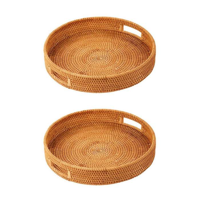 Rattan Hand Woven Round Tray Food Platters Plate with Handles(s-30cm)