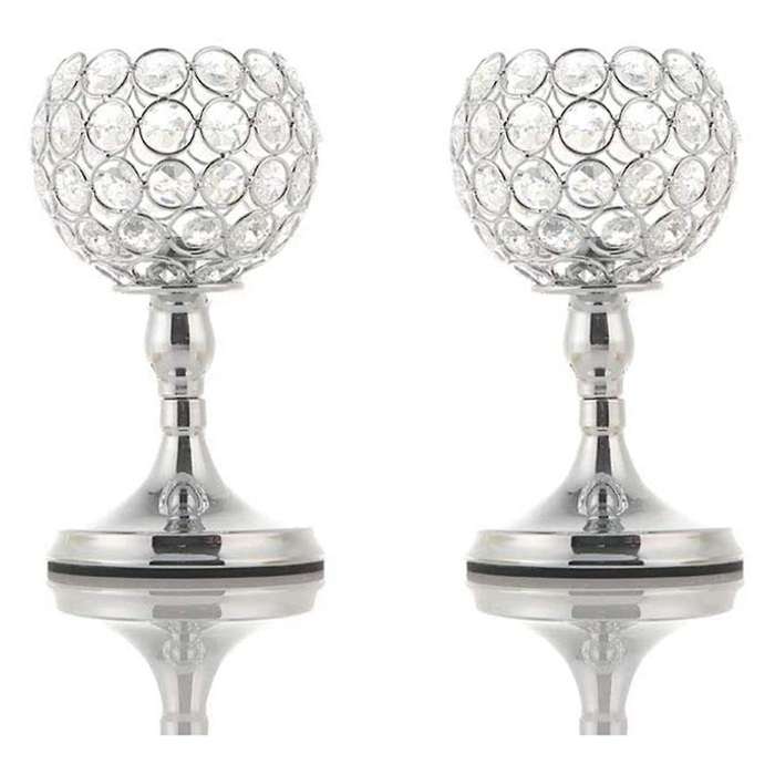 Silver Crystal Candle Holder, Ornaments for Table,2pcs 20cm Tall
