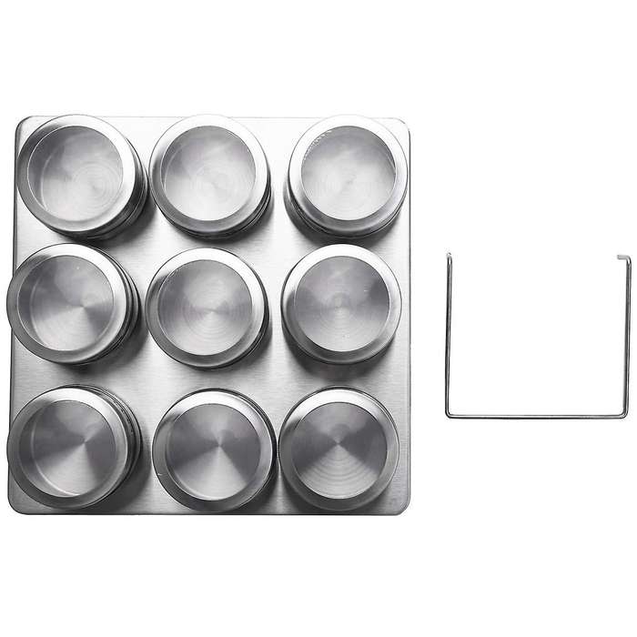 9 Pieces Magnetic Spice Jars Set Stainless Steel Salt Container