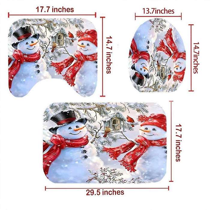 4 Pcs Xmas Shower Curtain Non-slip Bathroom Rugs Funny for Bathroom