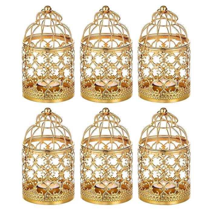 6 Pcs Small Metal Tealight Candle Holder Hanging Birdcage Lantern