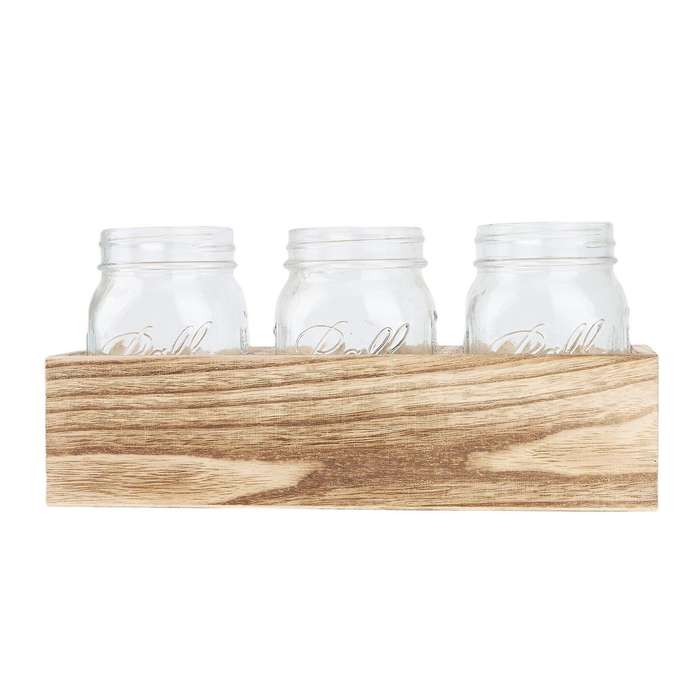 1set Mason Jar Glasses with Wood Holder Stand, Home & Kitchen Decor