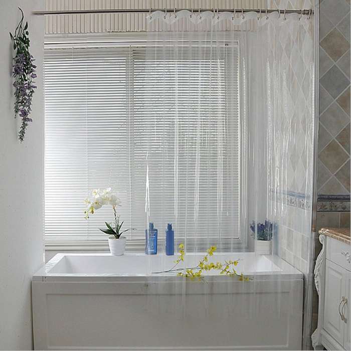 3pcs 180x180cm Peva Shower Curtain Transparent White with Hooks