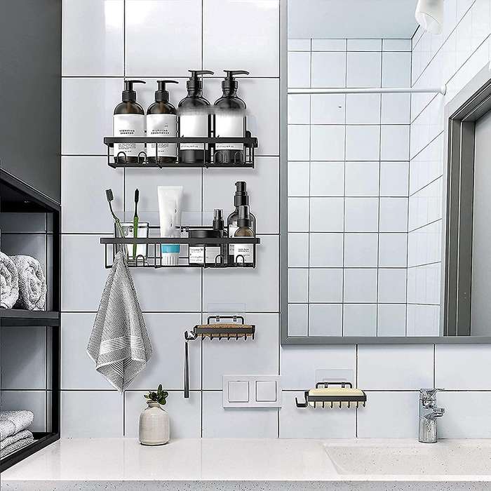 Shower Caddy Shelf Organizer (2pack) with 2 Soap Dishes, Adhesive