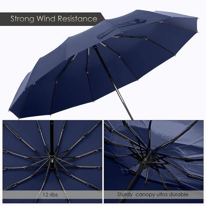 12 Ribs Travel Umbrella with Ptfe Canopy, Lengthened Handle (blue)