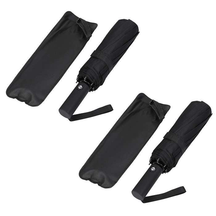 2x 12 Ribs Travel Umbrella with Ptfe Canopy, Lengthened Handle(black)