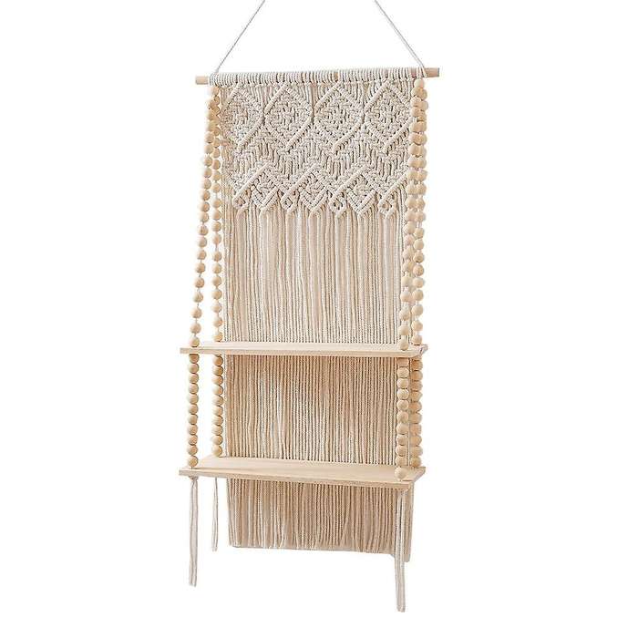 Macrame Wall Hanging Shelf, Boho Floating Shelf, 2 Tiers Woven