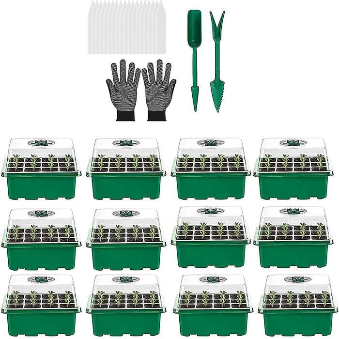 Greenhouse Propagator Set for Seedling Plant Germination (12 Pieces)