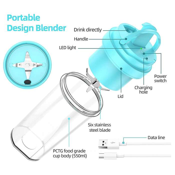 Portable Blender for Shakes and Smoothies,usb Rechargeable, Green