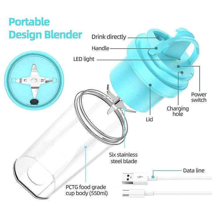Portable Blender for Shakes and Smoothies,usb Rechargeable, Blue