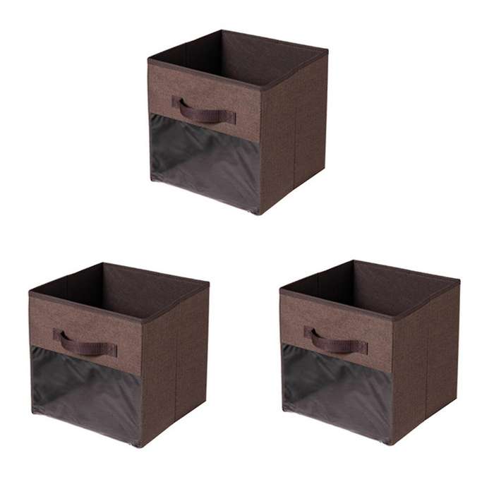 3 Packs Clear Window Fabric Storage Bin for Closet Shelves Home B