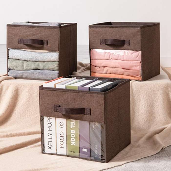 3 Packs Clear Window Fabric Storage Bin for Closet Shelves Home B