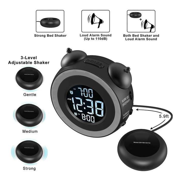 Loud Dual Alarm Clock for Heavy Sleepers Or Hearing Impaired