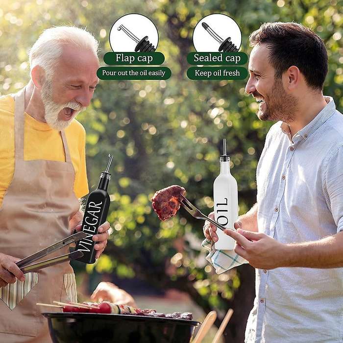 White Black Vinegar Bottles with Pouring Nozzles Kitchen Glass Set