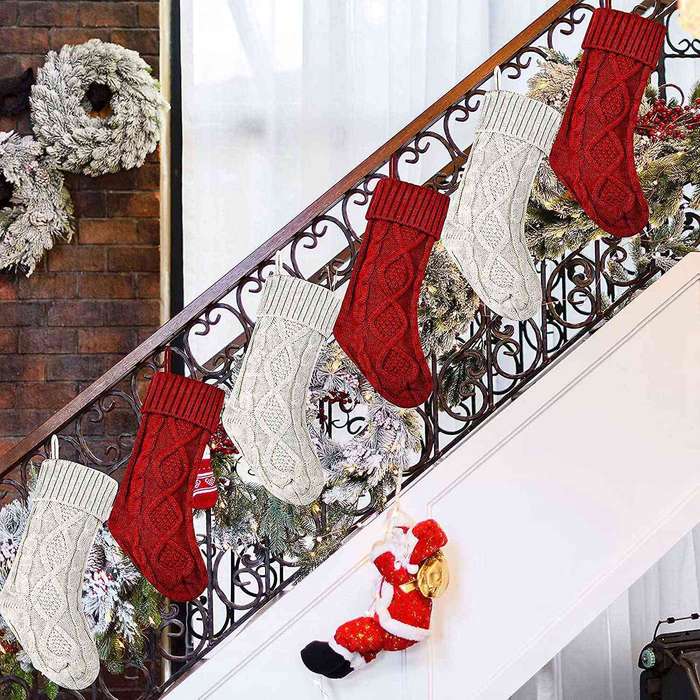 6pcs Christmas Stockings Large Knitted for Family Holiday Christmas