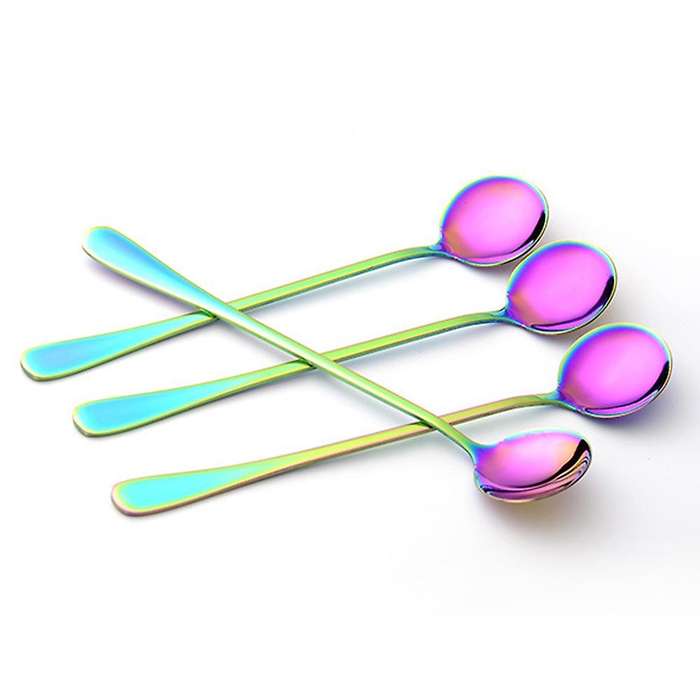 12pcs Stainless Steel Spoon,dessert/ice Cream/coffee Rainbow Spoon,a