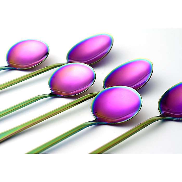 12pcs Stainless Steel Spoon,dessert/ice Cream/coffee Rainbow Spoon,a