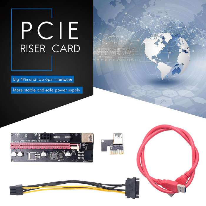 6pcs Ver009 Usb 3.0 Pci-e Riser 1x to 16x Extender Riser Adapter Card